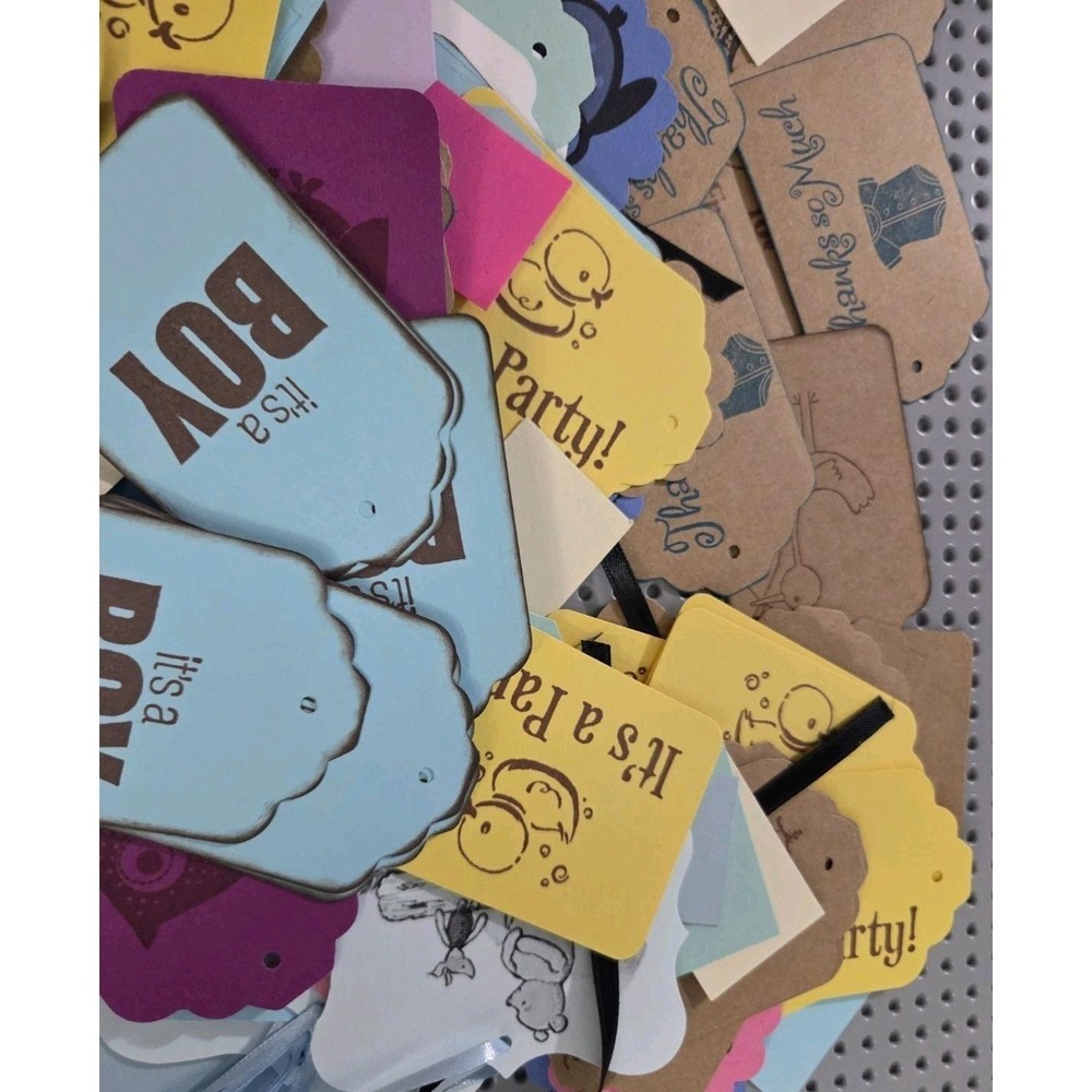 Announcement Gift Tags Some with String Mixed Stamped Designs Baby Shower - Picture 2 of 7